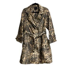 HILARY RADLEY Leopard Print Trench Coat Tan Black 6